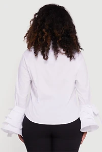 Plus Tiered Bell Sleeve Pleated Button Front Shirt