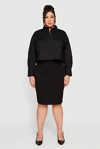 Plus Boxy Button Front Side Slit Shirt