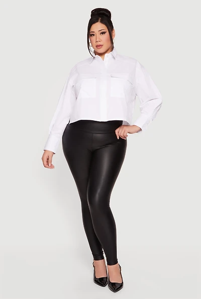 Plus Boxy Button Front Side Slit Shirt