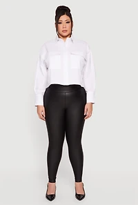 Plus Boxy Button Front Side Slit Shirt