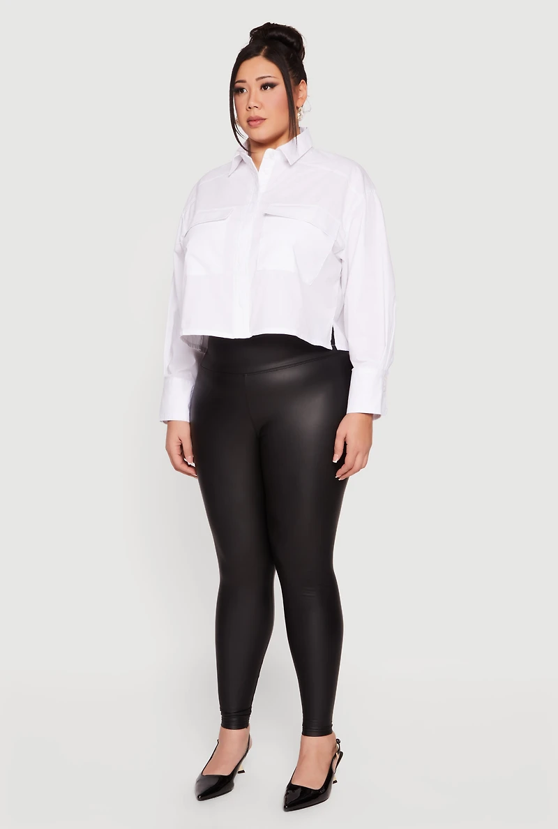 Plus Boxy Button Front Side Slit Shirt