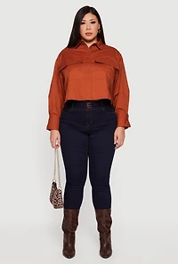 Plus Boxy Button Front Side Slit Shirt