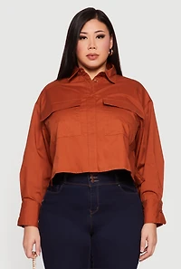 Plus Boxy Button Front Side Slit Shirt