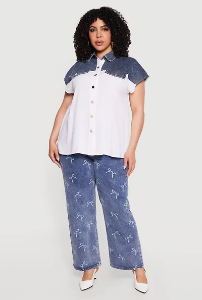 Plus Denim Detail Button Front Shirt