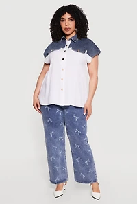 Plus Denim Detail Button Front Shirt