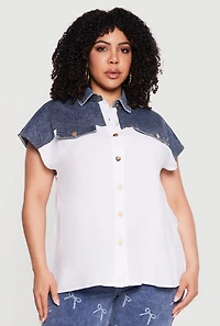 Plus Denim Detail Button Front Shirt