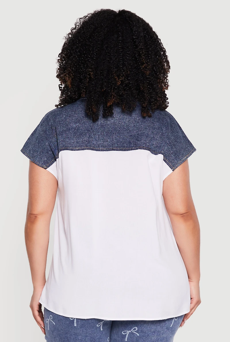 Plus Denim Detail Button Front Shirt