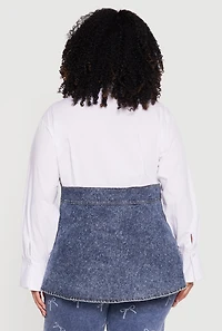 Plus Denim Detail Button Front Shirt