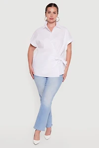 Plus Short Sleeve Side Tie Wrap Blouse