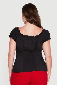 Plus Pleated Button Front Blouse