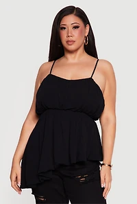 Plus Gauze Knit Asymmetrical Bubble Hem Cami