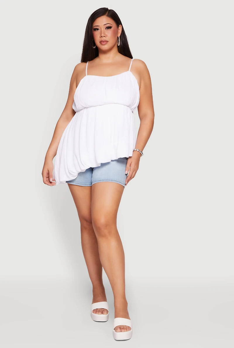 Plus Gauze Knit Asymmetrical Bubble Hem Cami