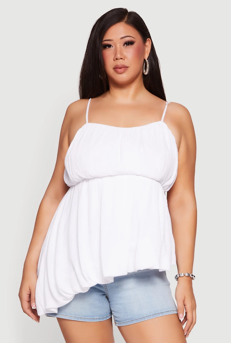 Plus Gauze Knit Asymmetrical Bubble Hem Cami