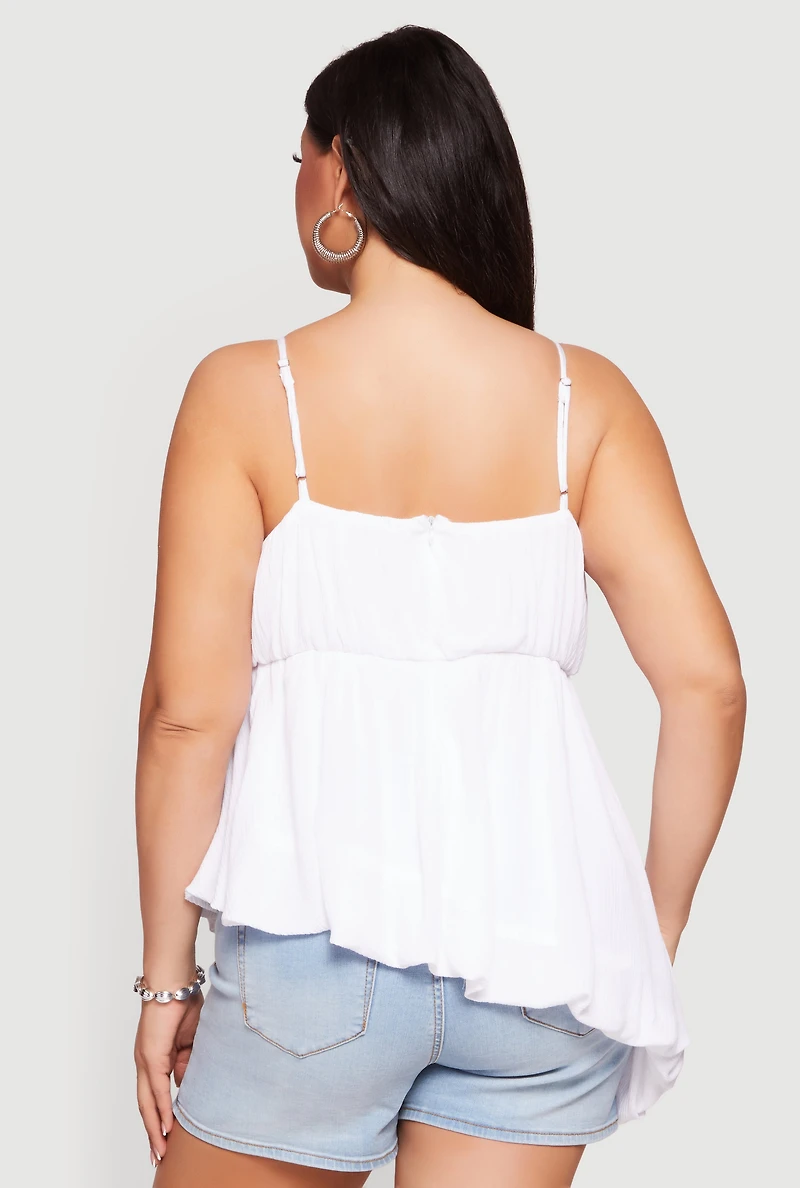 Plus Gauze Knit Asymmetrical Bubble Hem Cami