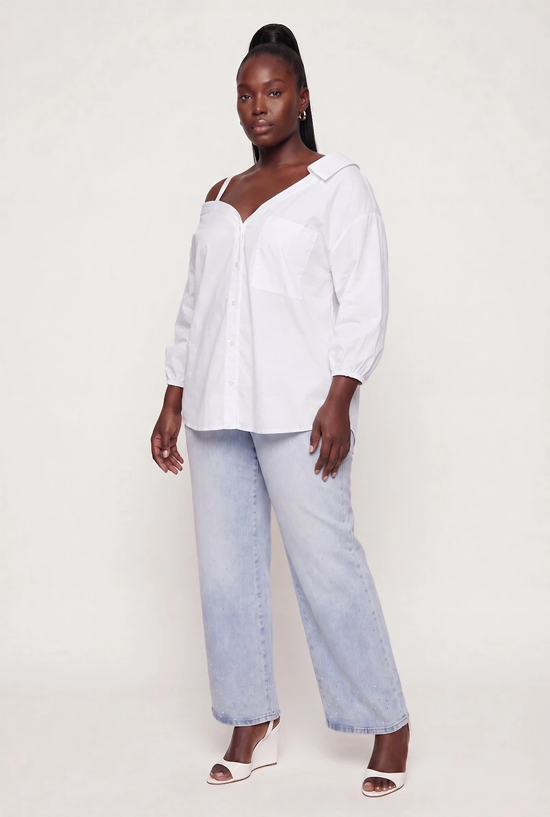 Plus Cold Shoulder Detail Button Front Shirt