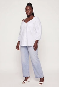 Plus Cold Shoulder Detail Button Front Shirt