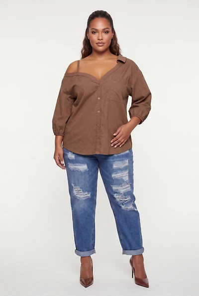 Plus Cold Shoulder Detail Button Front Shirt