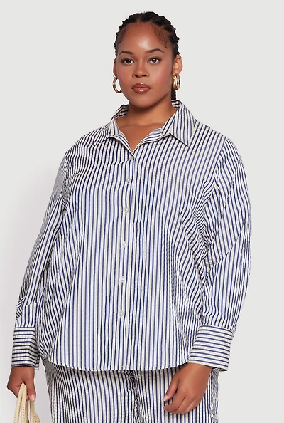 Womens Plus Size Striped Long Sleeve Button Front Shirt, Multi, Size 2X