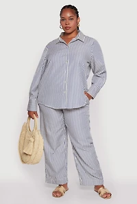 Womens Plus Size Striped Long Sleeve Button Front Shirt, Multi, Size 2X