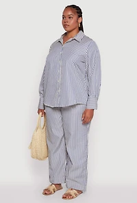 Womens Plus Size Striped Long Sleeve Button Front Shirt, Multi, Size 2X