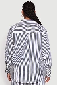Womens Plus Size Striped Long Sleeve Button Front Shirt, Multi, Size 2X
