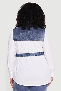 Plus Denim Button Front Poplin Shirt with Belt