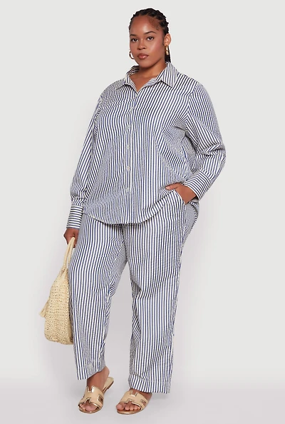 Plus Striped High Waisted Palazzo Pants