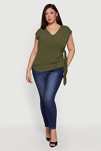 Plus Asymmetrical Tie Side Faux Wrap Top