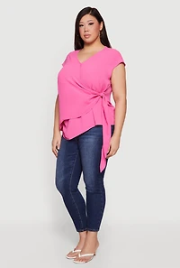 Plus Asymmetrical Tie Side Faux Wrap Top