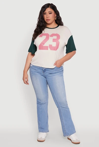 Womens Plus Size 23 Color Blocked Short Sleeve Graphic Tee, White, Size 3X