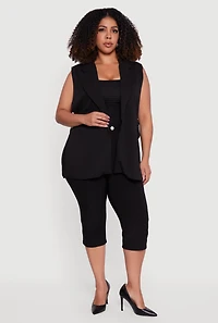 Womens Plus Crepe Knit Open Belted Side Blazer Vest, 2X