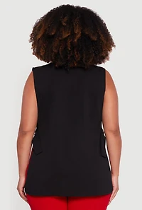 Womens Plus Size Crepe Knit Open Belted Side Blazer Vest, Black, Size 3X