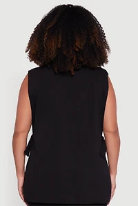 Womens Plus Crepe Knit Open Belted Side Blazer Vest, 2X