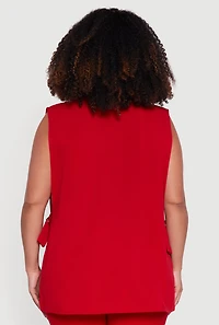 Plus Crepe Knit Open Belted Side Blazer Vest