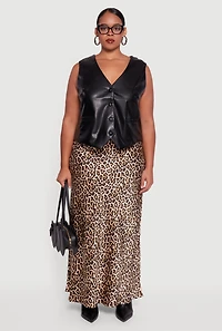 Womens Plus Size Faux Leather Button Front Vest, Black, Size 3X