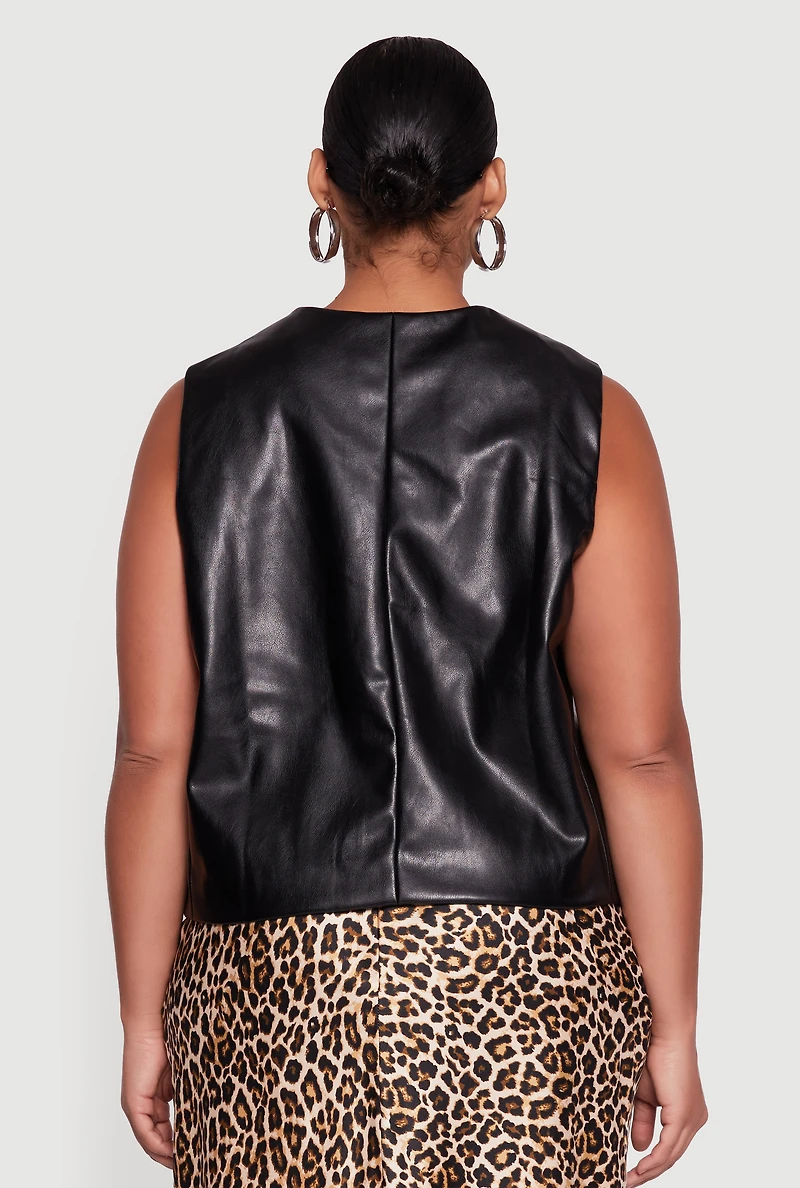 Plus Faux Leather Button Front Vest