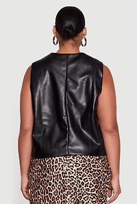 Plus Faux Leather Button Front Vest