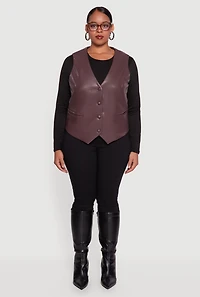 Plus Faux Leather Button Front Vest