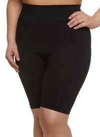 Plus Textured Knit High Waisted Biker Shorts