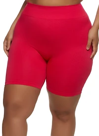 Plus Textured Knit High Waisted Biker Shorts