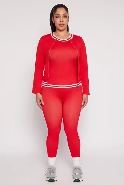 Womens Plus Size Seamless Varsity Stripe Leggings, Red, Size 2X-3X