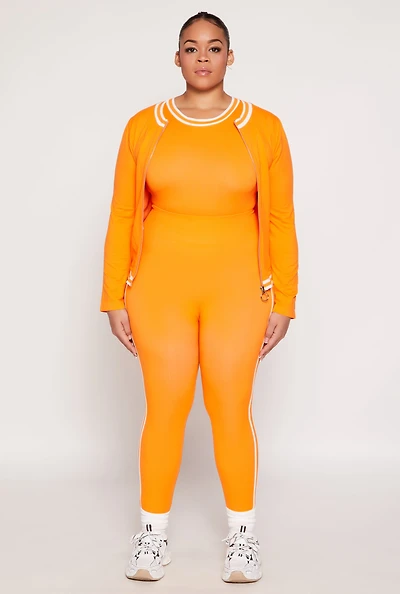 Womens Plus Size Seamless Varsity Stripe Leggings, Orange, Size 2X-3X