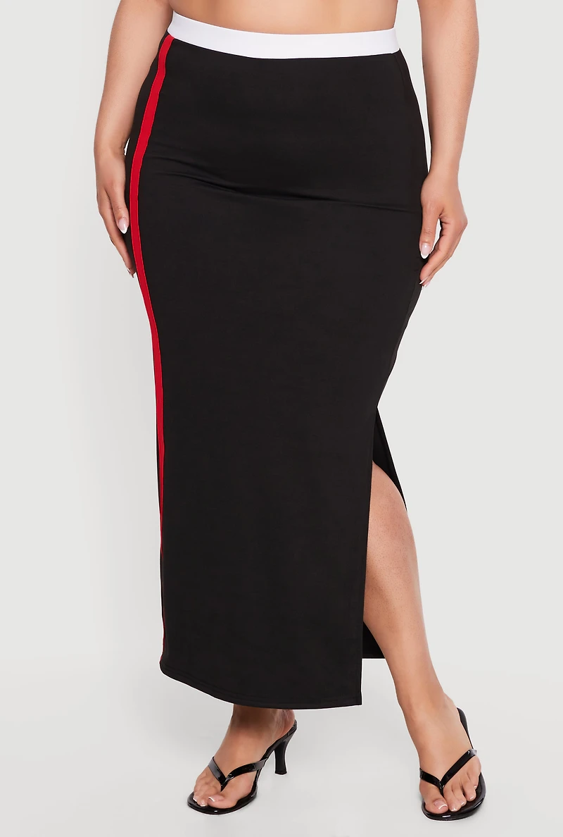 Plus Contrast Trim Side Slit Maxi Skirt