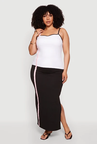 Plus Contrast Trim Side Slit Maxi Skirt