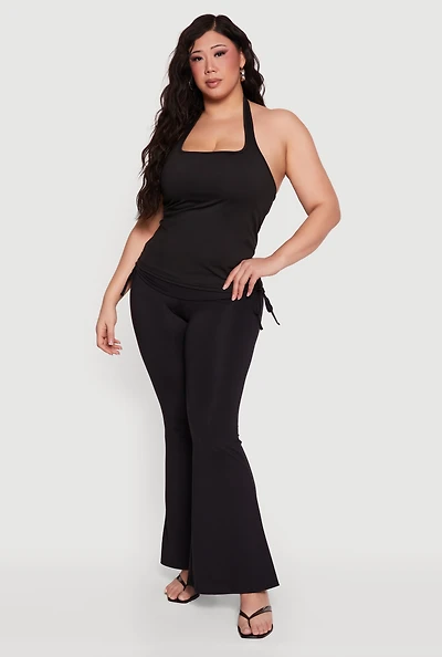 Plus Drawstring Fold Over Waist Flare Leg Pants
