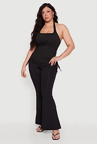 Plus Drawstring Fold Over Waist Flare Leg Pants