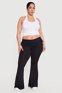 Plus Drawstring Fold Over Waist Flare Leg Pants