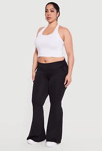 Plus Drawstring Fold Over Waist Flare Leg Pants