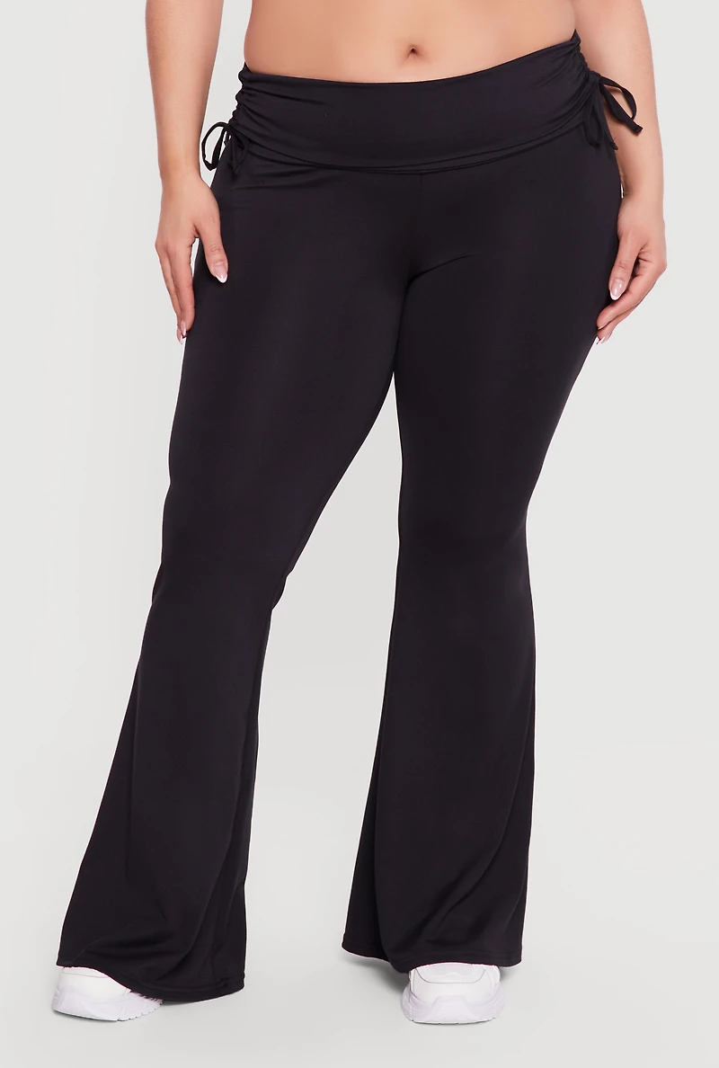 Plus Drawstring Fold Over Waist Flare Leg Pants