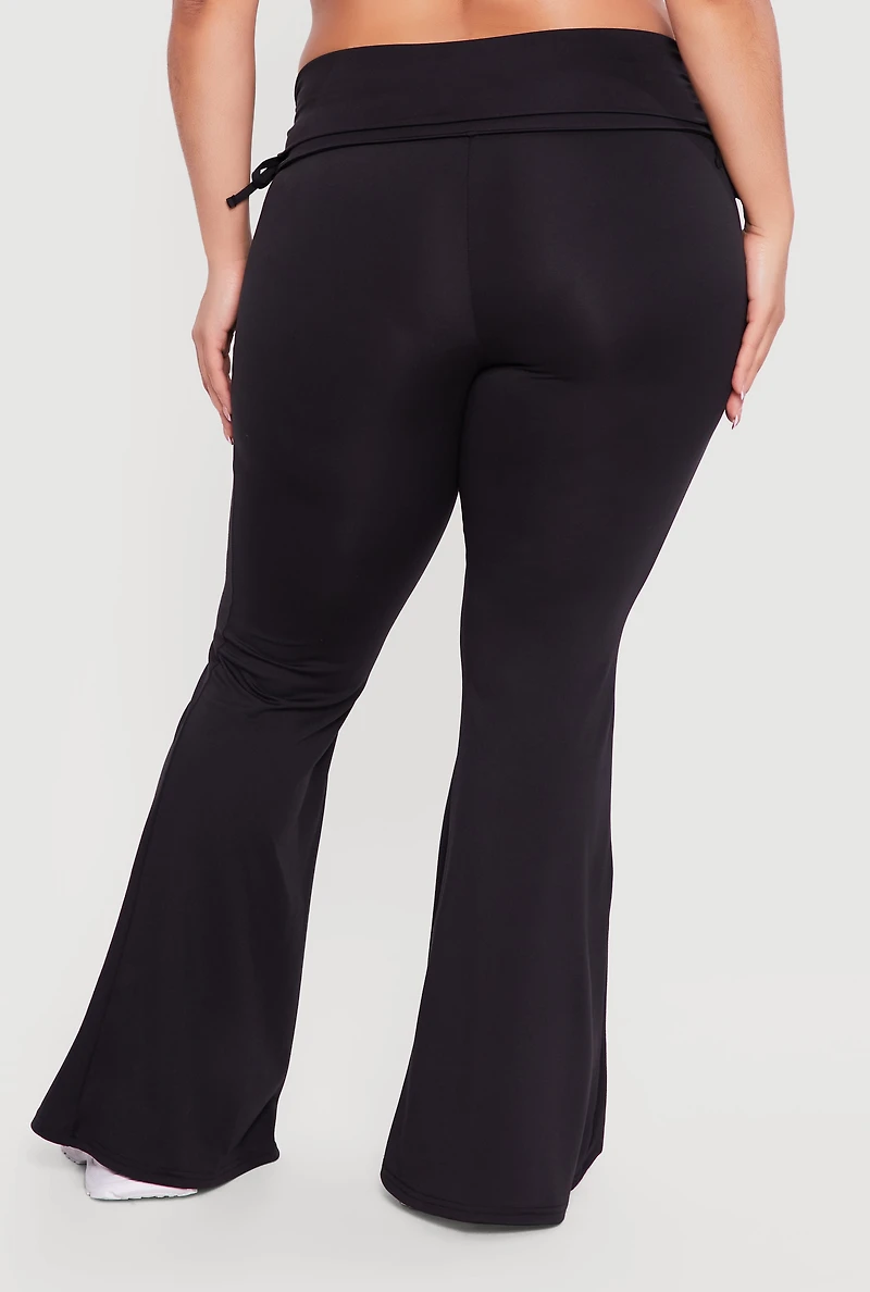 Plus Drawstring Fold Over Waist Flare Leg Pants